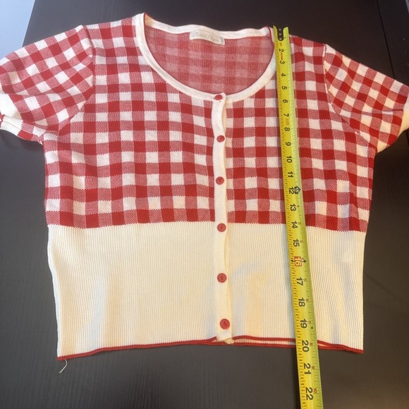 Belle Poque Womens L Cardigan Red White Gingham Cottagecore Retro Rockabilly - Picture 4 of 7